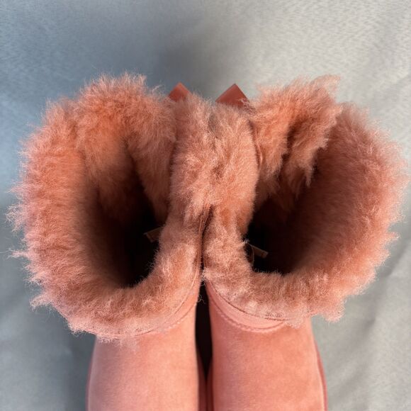 Womens UGG Boots Bailey Bow Pink LNT Sz 6 Suede Wool Coquette Festival Sold Out! - Picture 11 of 14